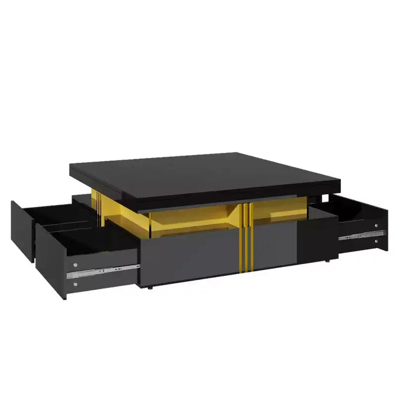 Whisen Modern Square Storage Coffee Table with 4 Drawers, Luxurious Accents, Spacious Tabletop & Ample Storage