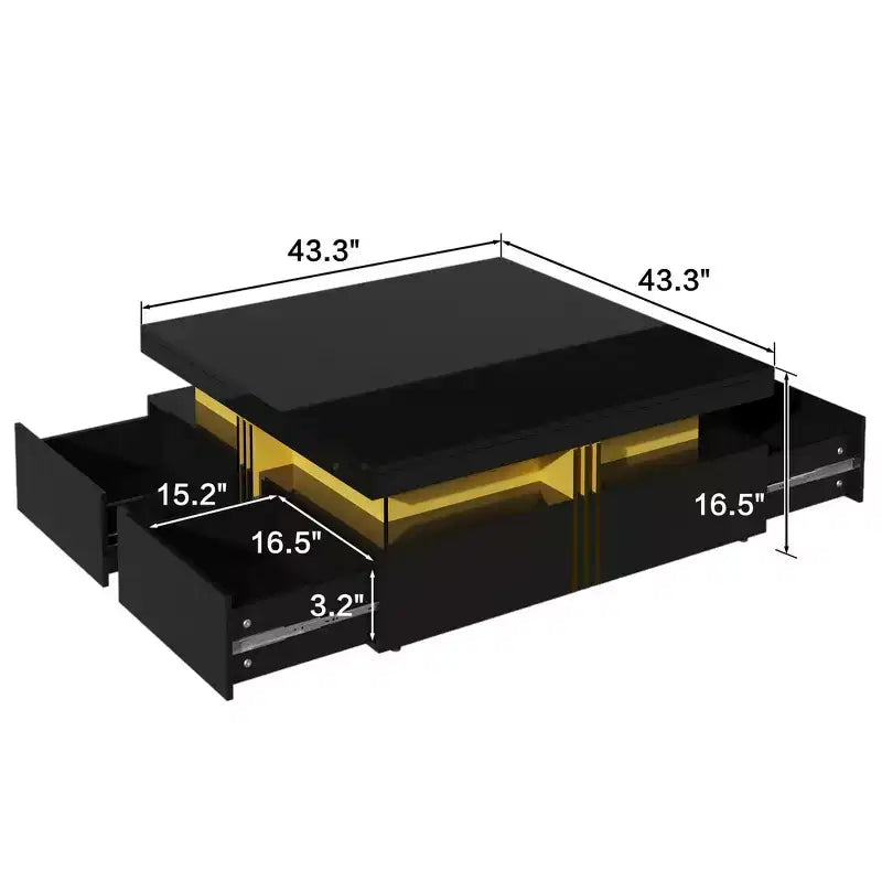 Whisen Modern Square Storage Coffee Table with 4 Drawers, Luxurious Accents, Spacious Tabletop & Ample Storage