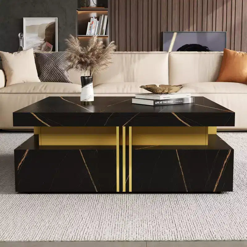 Whisen Modern Square Storage Coffee Table with 4 Drawers, Luxurious Accents, Spacious Tabletop & Ample Storage