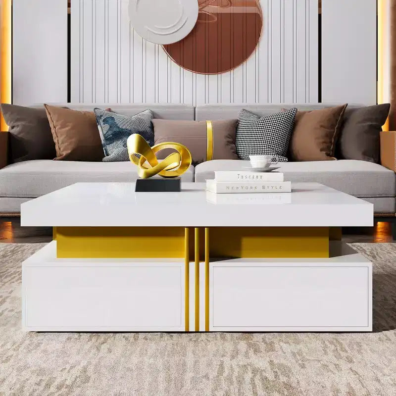 Whisen Modern Square Storage Coffee Table with 4 Drawers, Luxurious Accents, Spacious Tabletop & Ample Storage
