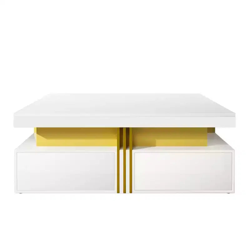 Whisen Modern Square Storage Coffee Table with 4 Drawers, Luxurious Accents, Spacious Tabletop & Ample Storage