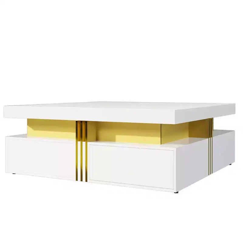 Whisen Modern Square Storage Coffee Table with 4 Drawers, Luxurious Accents, Spacious Tabletop & Ample Storage