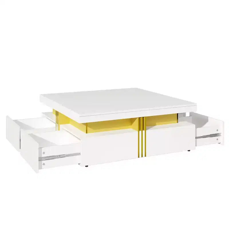 Whisen Modern Square Storage Coffee Table with 4 Drawers, Luxurious Accents, Spacious Tabletop & Ample Storage