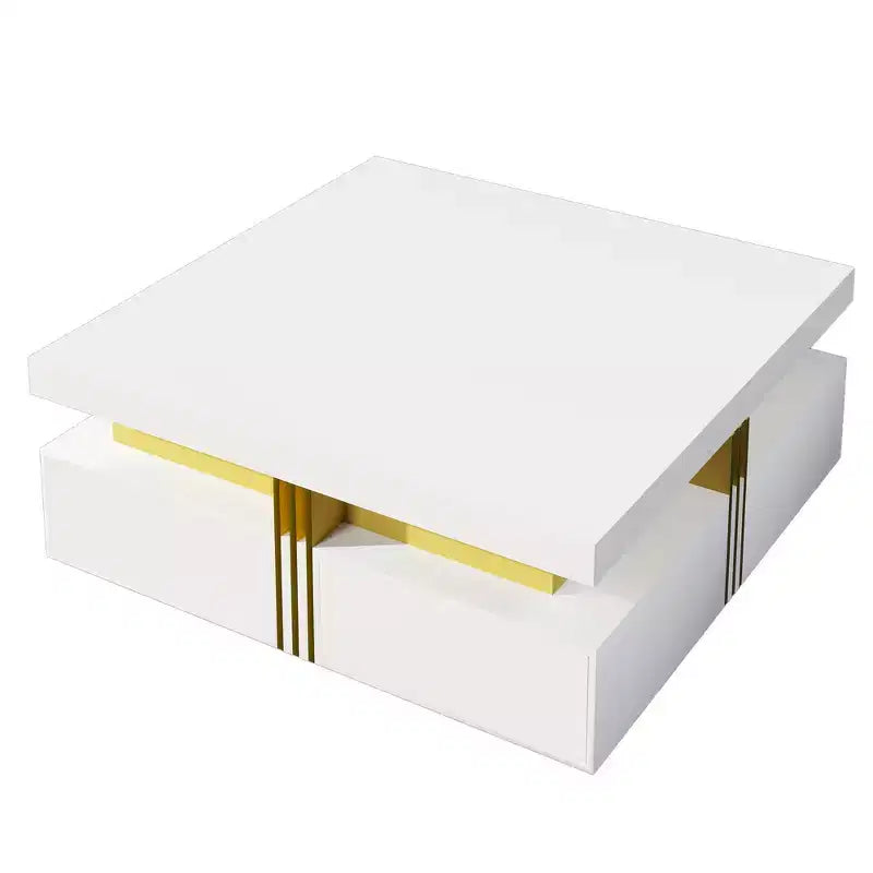 Whisen Modern Square Storage Coffee Table with 4 Drawers, Luxurious Accents, Spacious Tabletop & Ample Storage