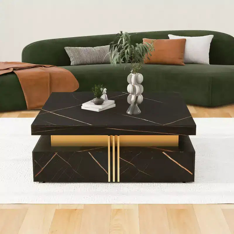 Whisen Modern Square Storage Coffee Table with 4 Drawers, Luxurious Accents, Spacious Tabletop & Ample Storage