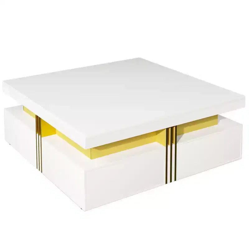 Whisen Modern Square Storage Coffee Table with 4 Drawers, Luxurious Accents, Spacious Tabletop & Ample Storage