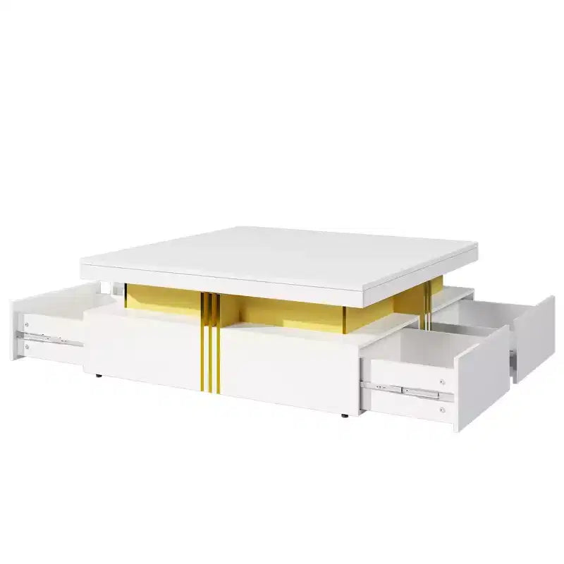Whisen Modern Square Storage Coffee Table with 4 Drawers, Luxurious Accents, Spacious Tabletop & Ample Storage