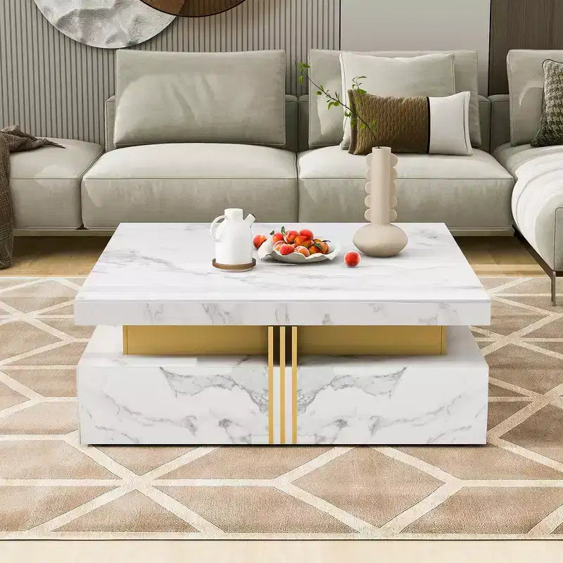 Whisen Modern Square Storage Coffee Table with 4 Drawers, Luxurious Accents, Spacious Tabletop & Ample Storage