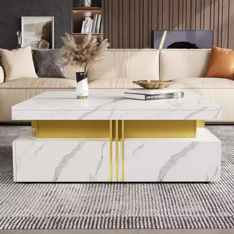 Whisen Modern Square Storage Coffee Table with 4 Drawers, Luxurious Accents, Spacious Tabletop & Ample Storage