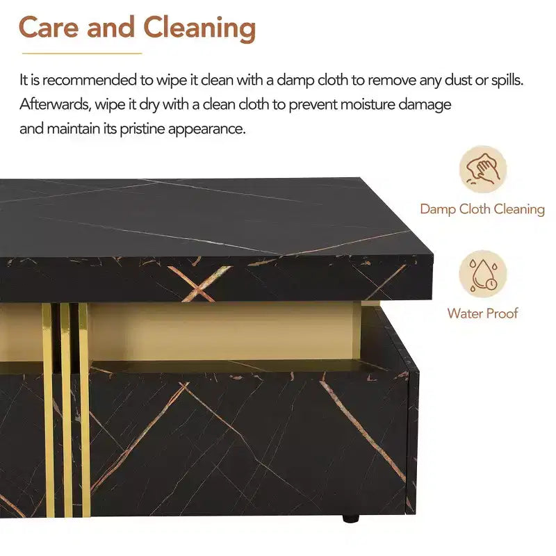 Whisen Modern Square Storage Coffee Table with 4 Drawers, Luxurious Accents, Spacious Tabletop & Ample Storage