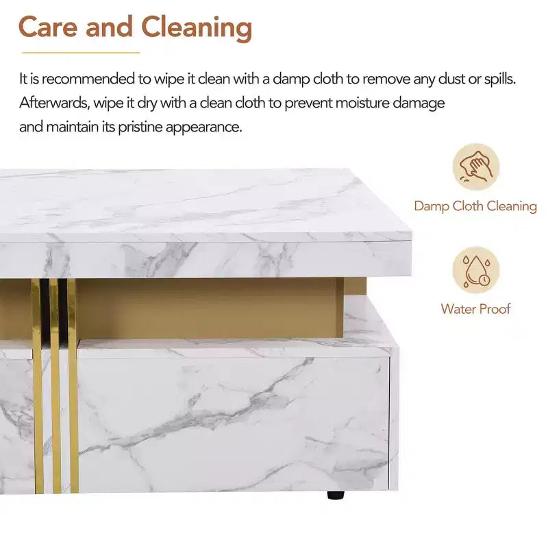Whisen Modern Square Storage Coffee Table with 4 Drawers, Luxurious Accents, Spacious Tabletop & Ample Storage