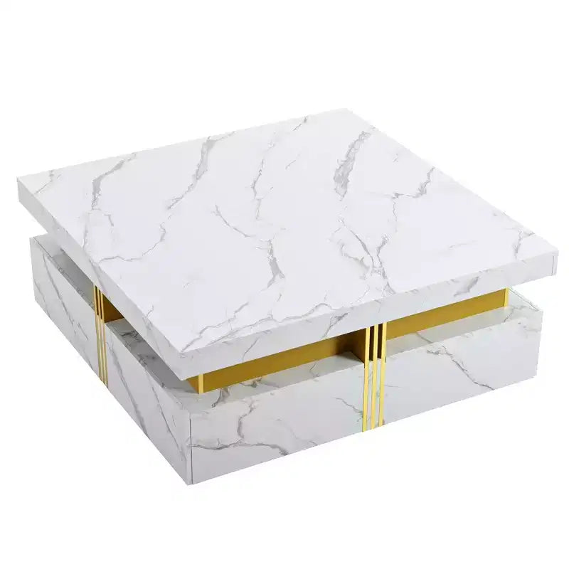 Whisen Modern Square Storage Coffee Table with 4 Drawers, Luxurious Accents, Spacious Tabletop & Ample Storage