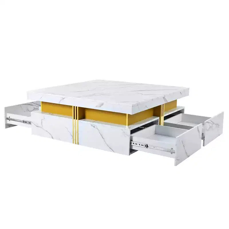 Whisen Modern Square Storage Coffee Table with 4 Drawers, Luxurious Accents, Spacious Tabletop & Ample Storage