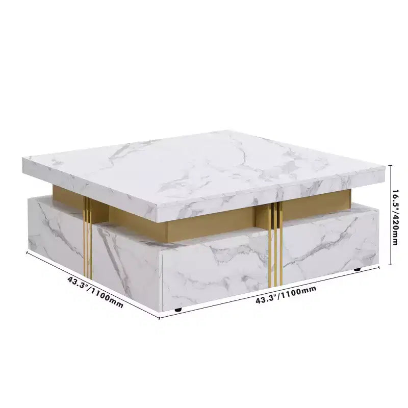 Whisen Modern Square Storage Coffee Table with 4 Drawers, Luxurious Accents, Spacious Tabletop & Ample Storage