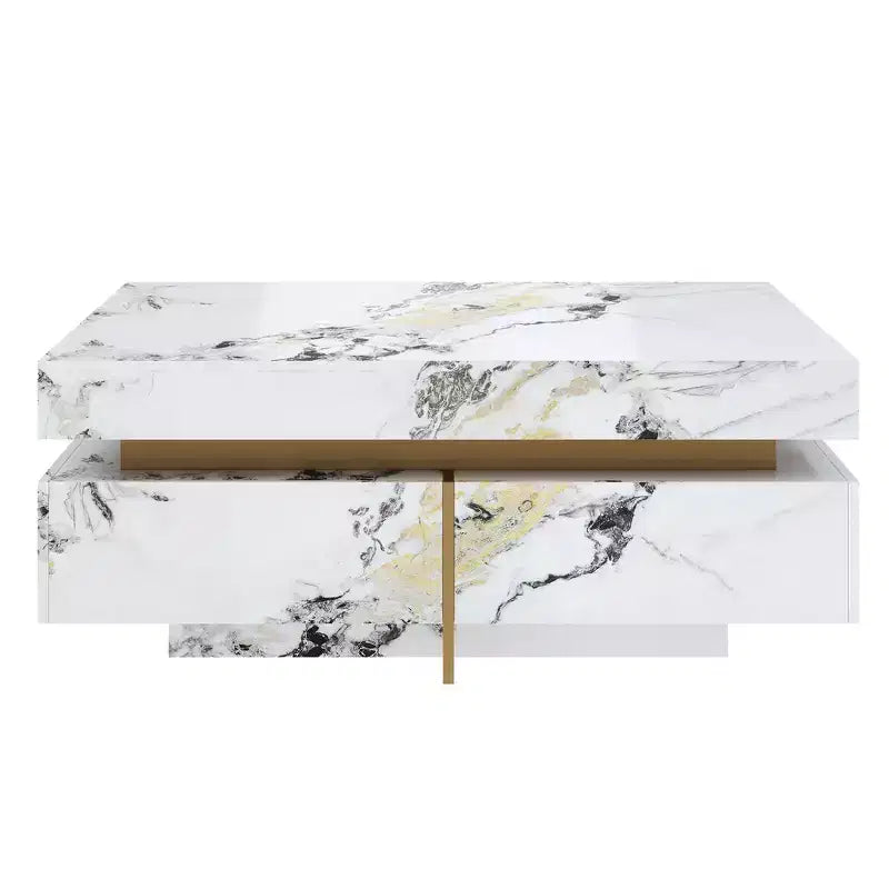 Whisen Modern Square Storage Coffee Table with 4 Drawers, Luxurious Accents, Spacious Tabletop & Ample Storage