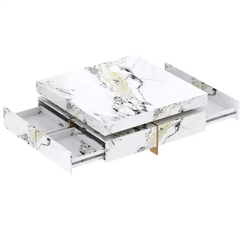 Whisen Modern Square Storage Coffee Table with 4 Drawers, Luxurious Accents, Spacious Tabletop & Ample Storage