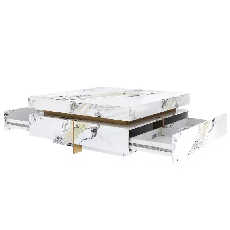 Whisen Modern Square Storage Coffee Table with 4 Drawers, Luxurious Accents, Spacious Tabletop & Ample Storage