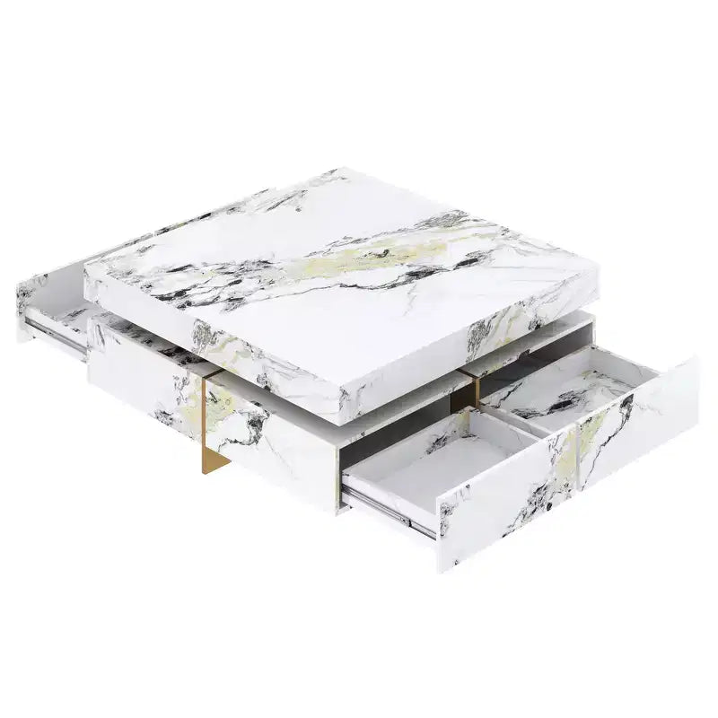 Whisen Modern Square Storage Coffee Table with 4 Drawers, Luxurious Accents, Spacious Tabletop & Ample Storage
