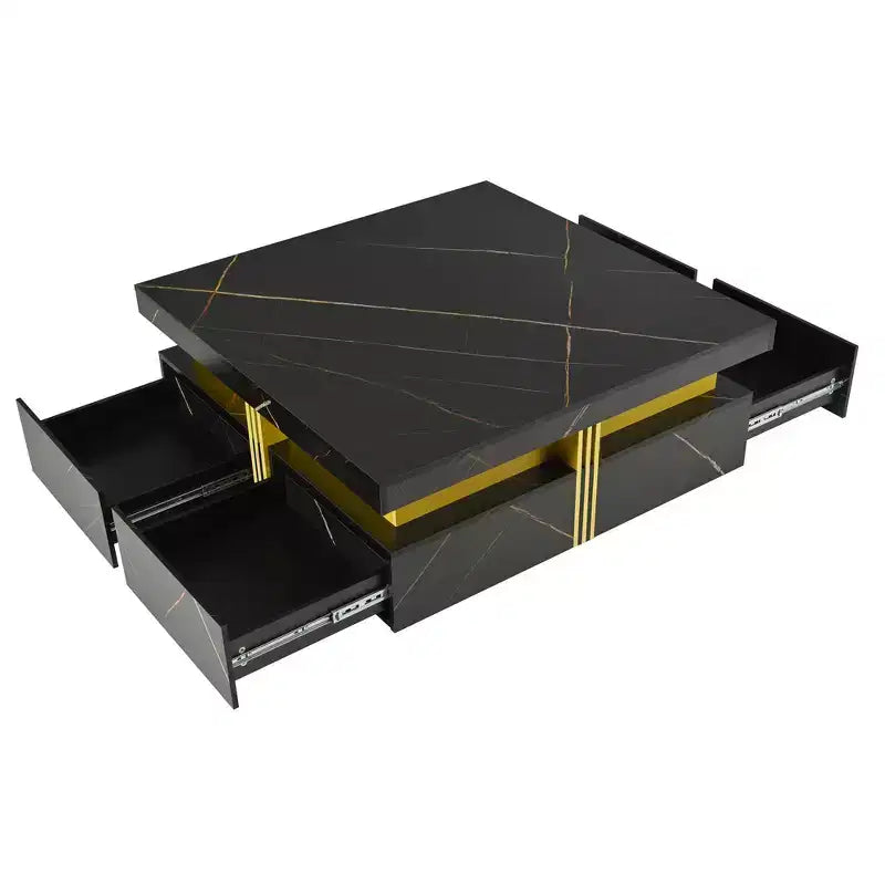 Whisen Modern Square Storage Coffee Table with 4 Drawers, Luxurious Accents, Spacious Tabletop & Ample Storage