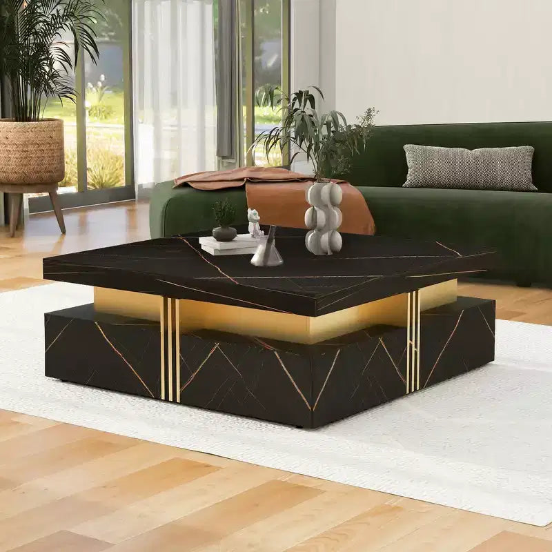 Whisen Modern Square Storage Coffee Table with 4 Drawers, Luxurious Accents, Spacious Tabletop & Ample Storage