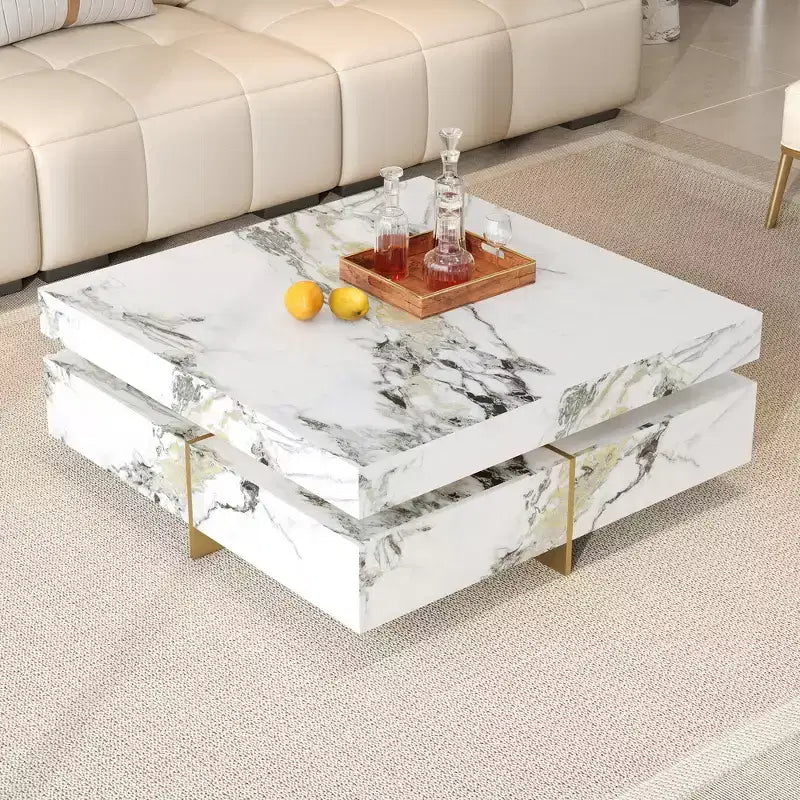 Whisen Modern Square Storage Coffee Table with 4 Drawers, Luxurious Accents, Spacious Tabletop & Ample Storage