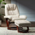 BenchMaster Kyle Taupe Faux Leather Recliner Chair Modern Armchair Ottoman Footrest Ergonomic Manual Reclining Swivel for Bedroom Living Room Reading